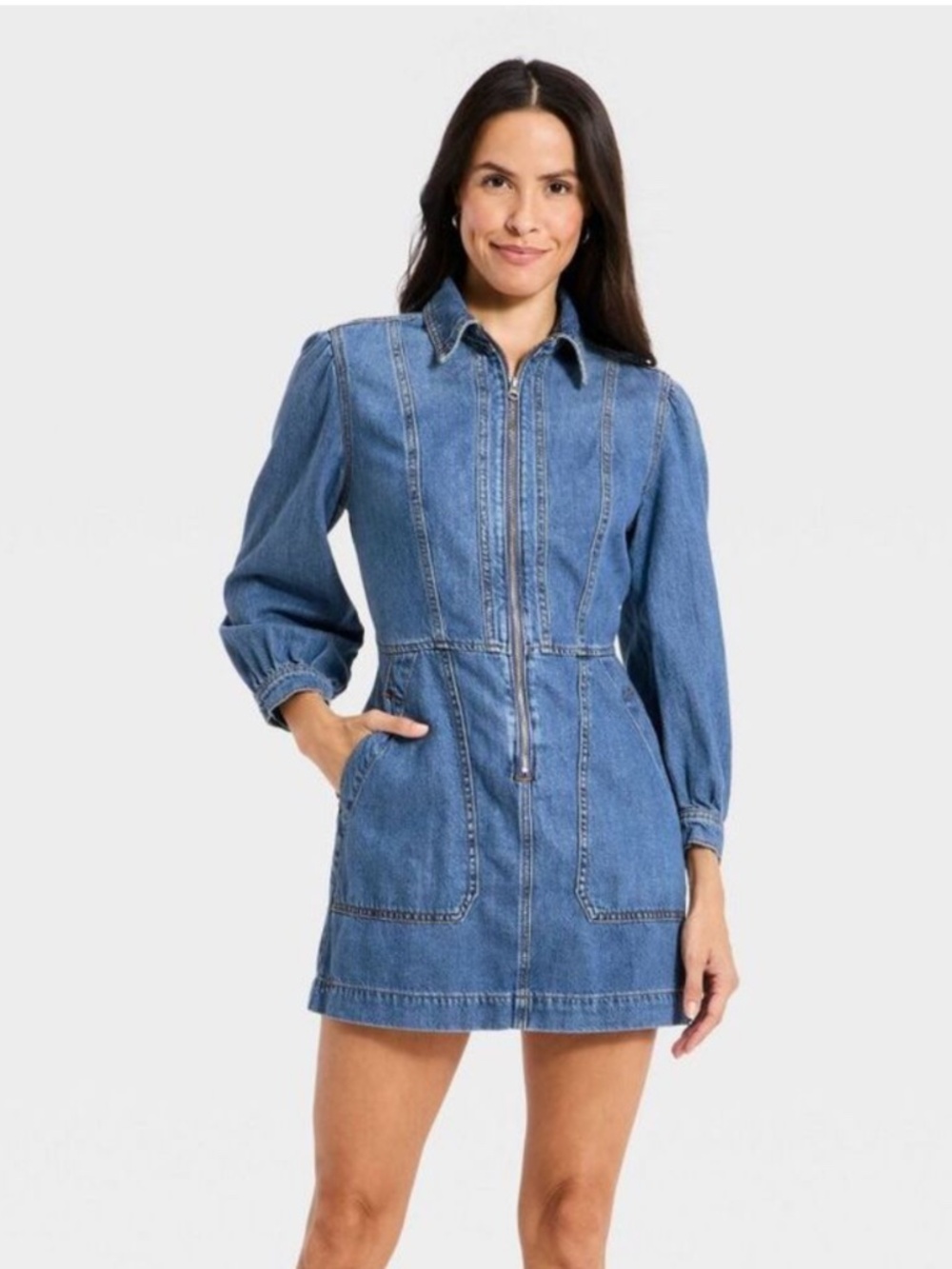 Zip up denim mini dress Size L